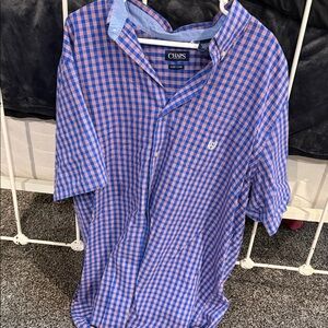 Chaps Men's Casual Blue and Pink Plaid Shirt
